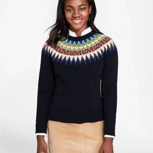 NWT Brooks Brothers LOVE Fair Isle Merino Wool Sweater Sequin Hearts XS